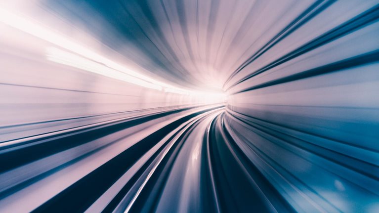 Abstract speed motion in train tunnel - stock photo