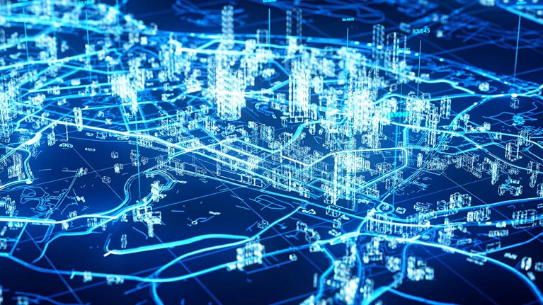 Abstract digital representation of a smart city and communication network concept