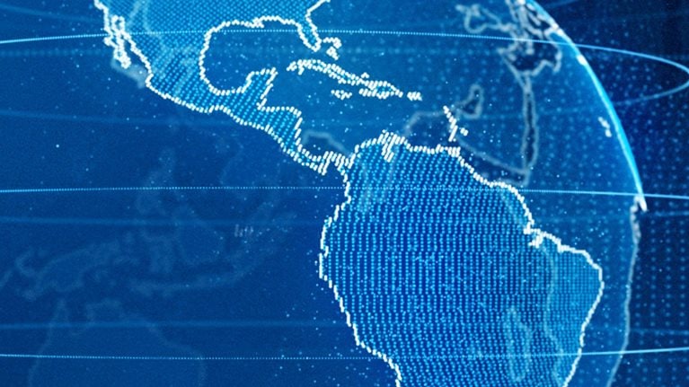 Hi-tech globe with a focus on Central and South America