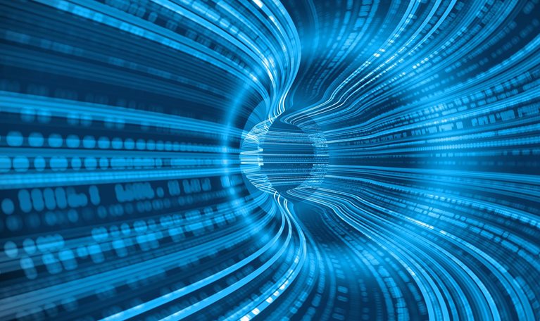 Blue abstract glowing neutral background representing cloud transformation.