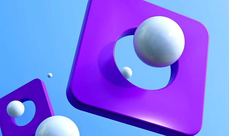 3D image of spheres passing through cubes with holes in them.