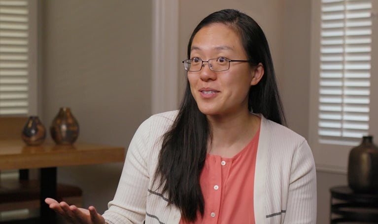 Image of Emily Shao being interviewed.