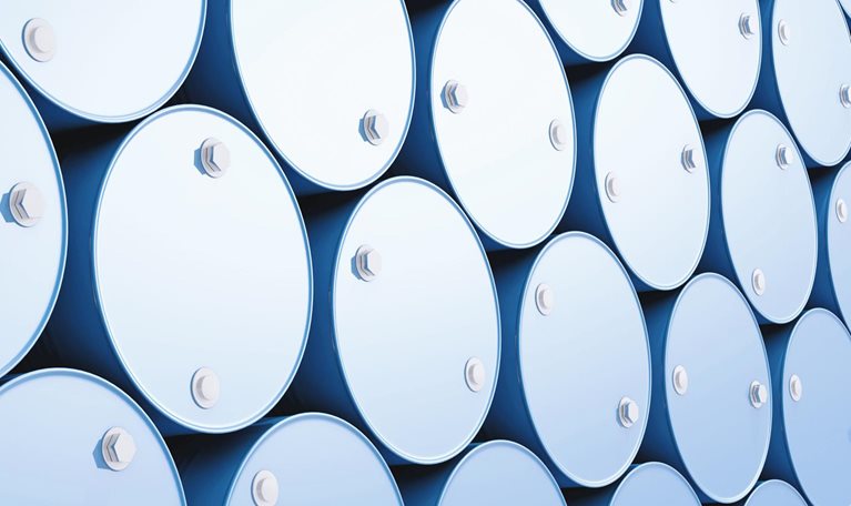 stack of blue barrels -stock photo