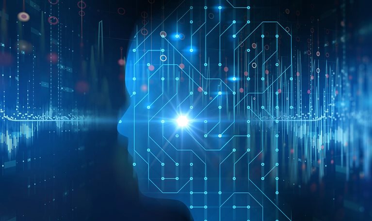 Silhouette of virtual human on circuit pattern technology 3d illustration