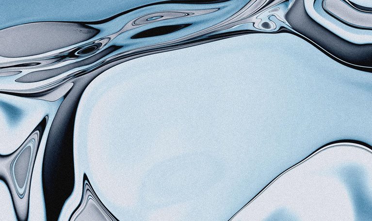 Abstract transparent water blob bubbles on blue black background.