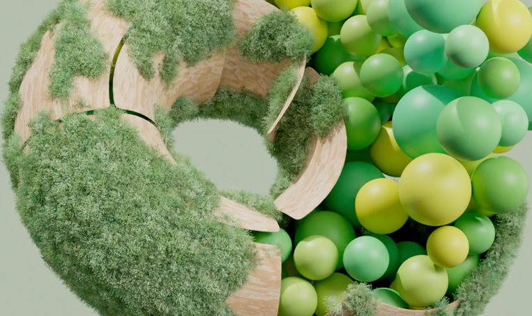 3D animation of a dynamic combination of organic and geometric forms. Connection between nature and data