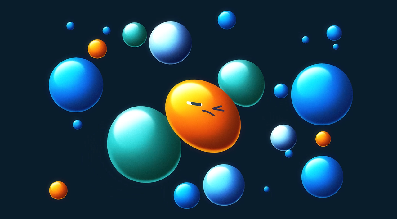 Image description:

An illustration shows a group of three-dimensional spheres of different sizes and colors surrounding an orange emoji-like sphere, representing a middle manager. The emoji-like sphere wears a strained facial expression as two other spheres attempt to crush it from opposite directions.

End of image description.