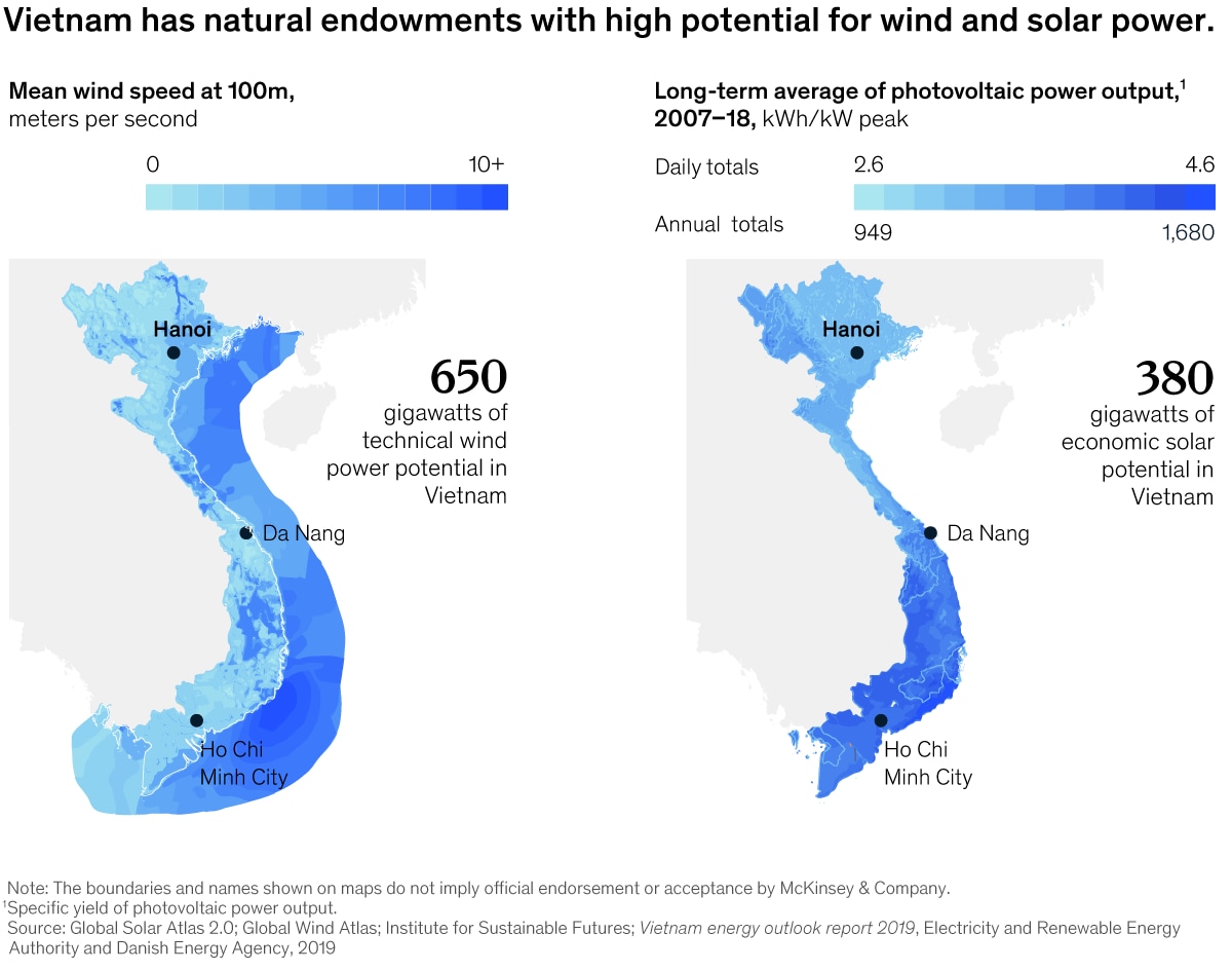 Map of Vietnam's potential for wind and solar power