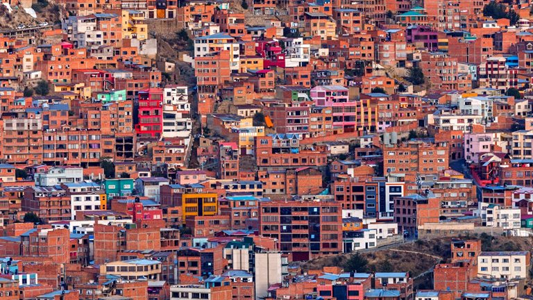 View of residential buildings on a slope in the city of La Paz, the capital of Bolivia