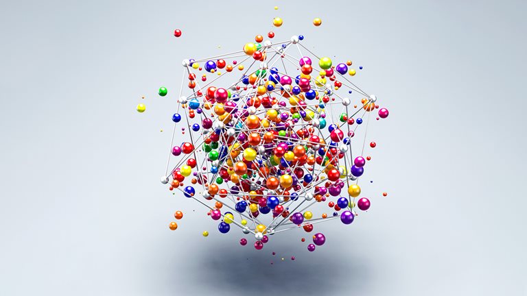 Image of a 3-D model made of colorful spheres