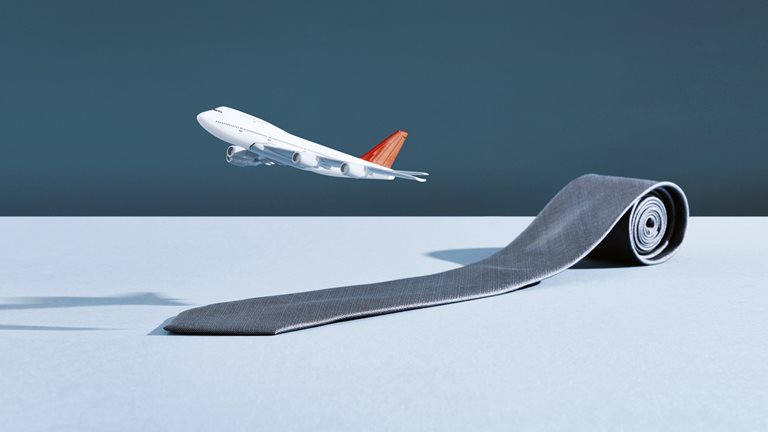 Illustration of an airliner flying over a necktie