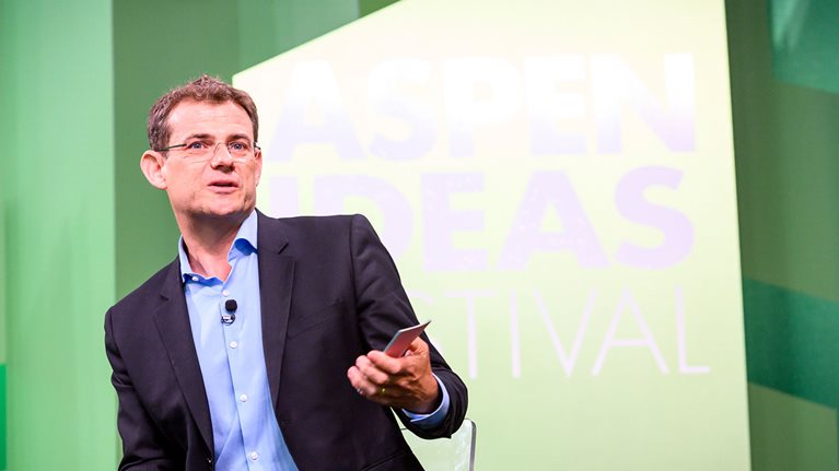 Dickon Pinner presenting at the 2019 Aspen Ideas Festival.