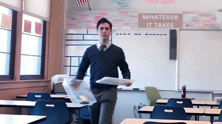 McKinsey partner David Fuller preparing his classroom in Detroit, Michigan.