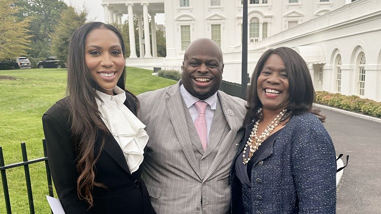 From left to right: partner Ryan Golden with chair of the President's Board of Advisors Dr. Tony Allen and vice chair Dr. Glenda Glover.