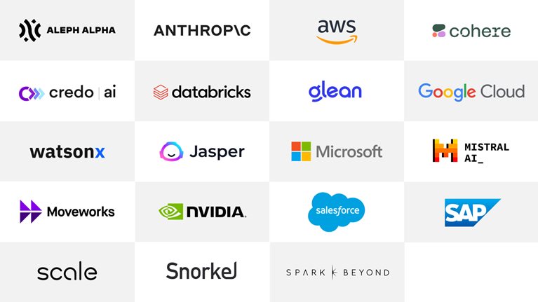 Grid image featuring the logos of companies in McKinsey's gen AI ecosystem