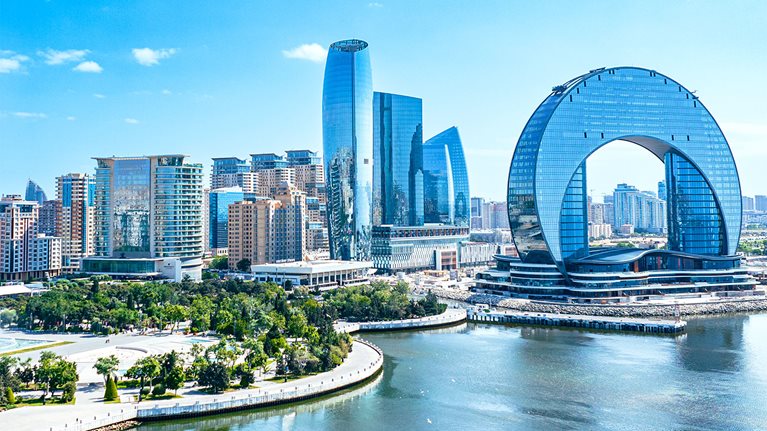 Aerial skyline of Baku, Azerbaijan - stock photo Aerial skyline of Baku, Azerbaijan