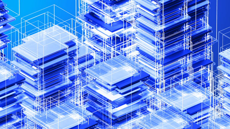 3D stacks of blue blocks