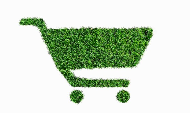 Shopping cart or trolley made of grass. - illustration