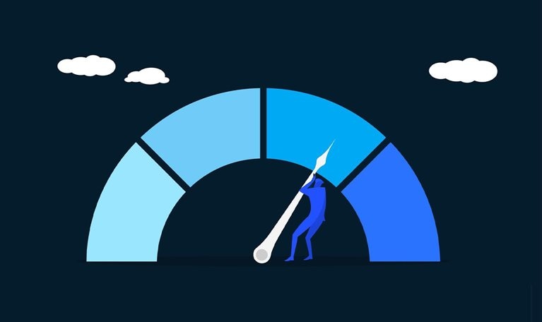 Illustration of gauge with person pulling needle towards full.
