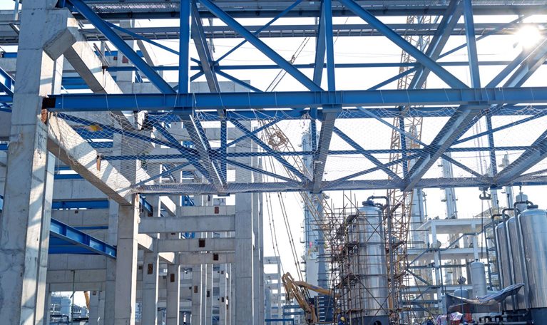 Steel structure of chemical plant under construction Construction site