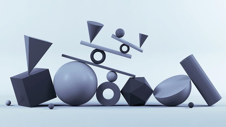 Balance, Teamwork, Minimal Concept, Abstract Geometric Shapes - stock photo