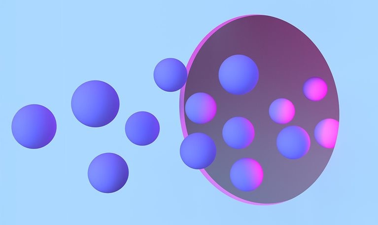 3D group of spheres crossing an illuminated circle gate