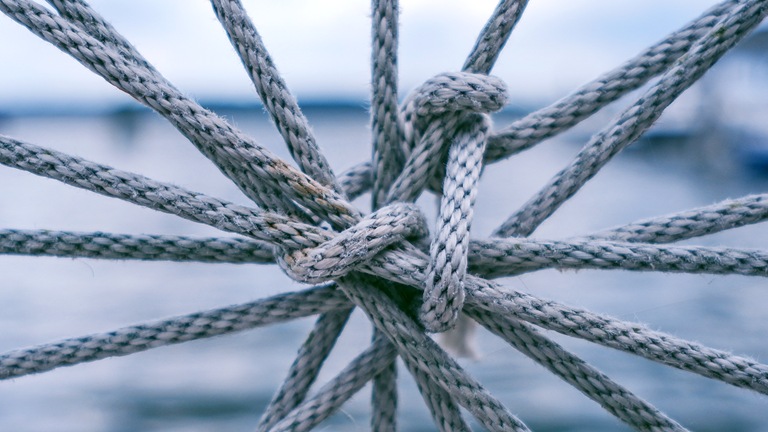 Rope Railing on Waterfront - stock photo