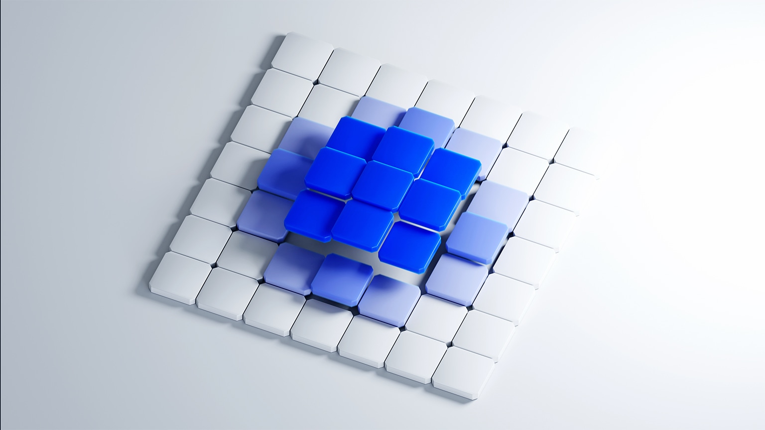 Digitally generated imaged of a grid of squares merging into a single, cohesive, flat unit