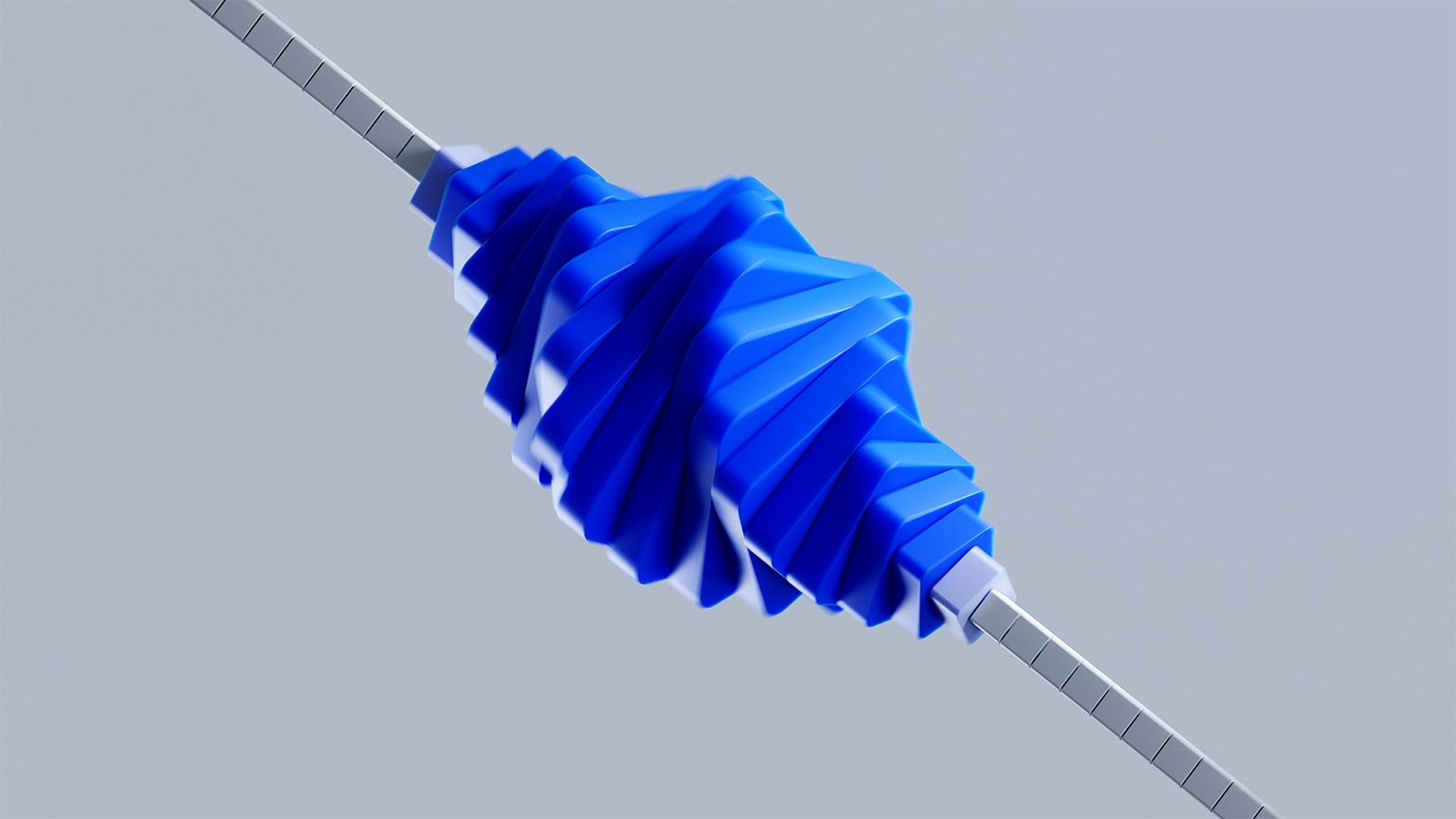 Digitally generated image of flat square discs twisting and turning, forming a fluid, three-dimensional shape, suggesting adaptability