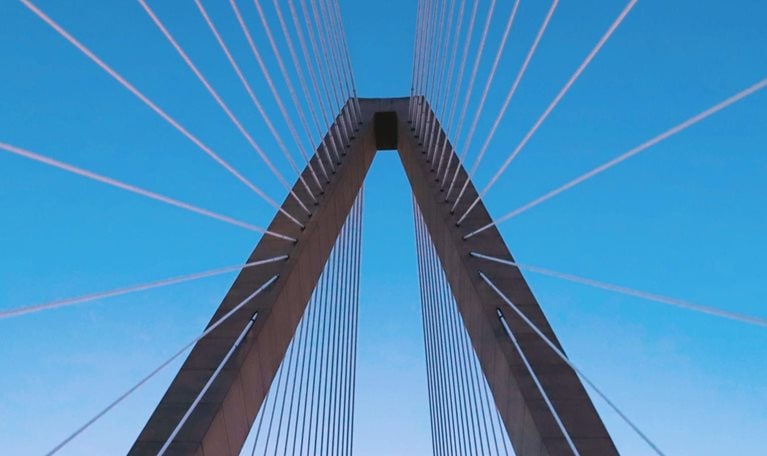 Suspension bridge pillar and cables