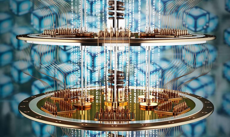 Close Up Of A Quantum Computer In Operation With Flowing Codes