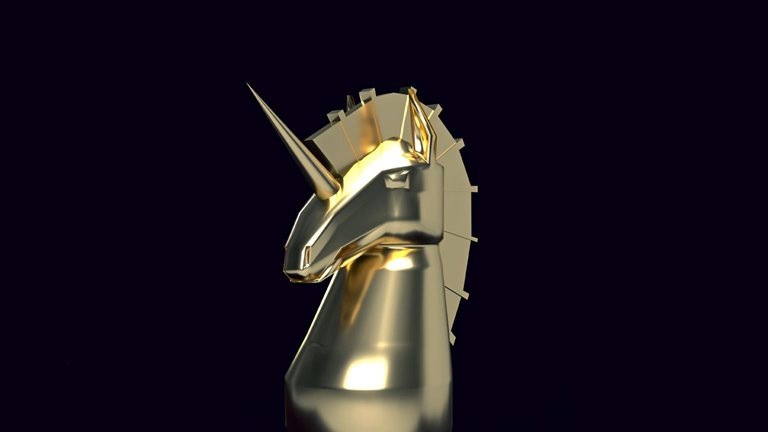 A gold unicorn chess piece