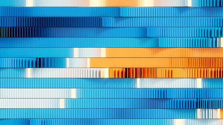 A digitally generated image of multicolored futuristic elements move and create waves pattern. Digital Innovation, cloud technology, data processing, AI and Innovation concepts