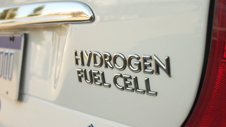 The rear of a hydrogen fuel cell vehicle.