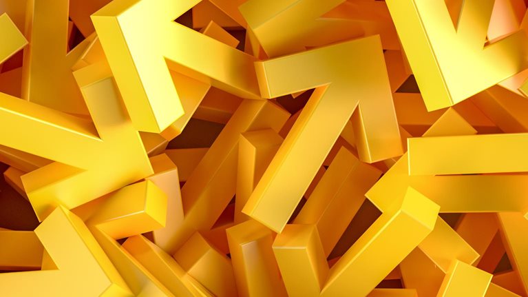 A jumble of yellow arrows pointing in different directions