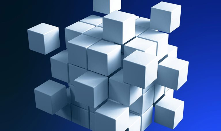 A cube made of smaller cubes coming together to fit into the right places