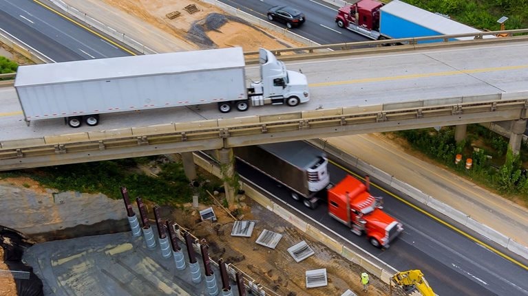 Repair site on the under renovation bridge with road under construction in the US