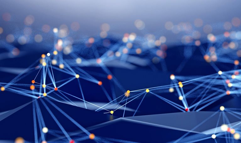 Abstract background of spheres and wire-frame