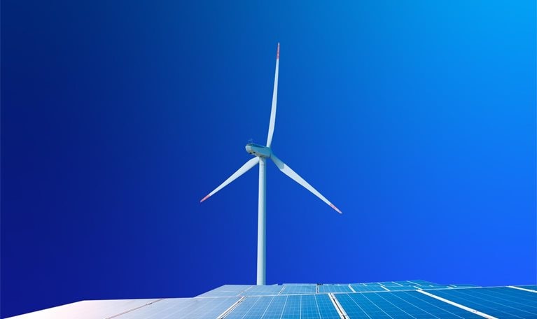 Solar energy and wind power stations - stock photo