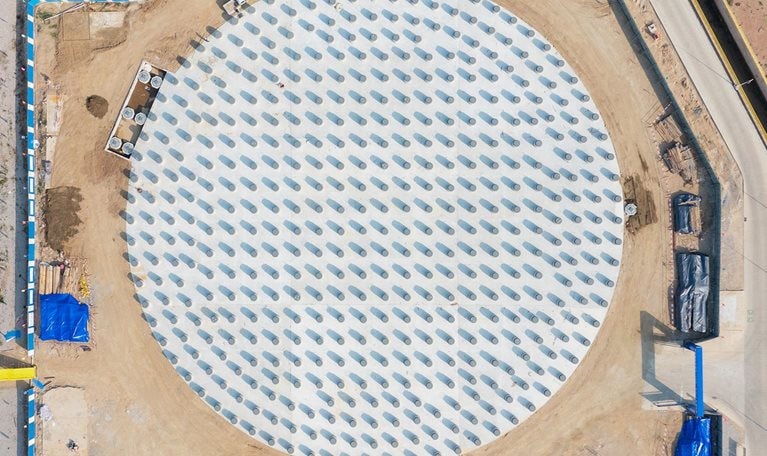 LNG storage tank under construction - stock photo