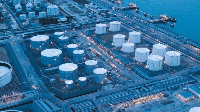 Aerial View of an Oil Refinery and Tank Farm