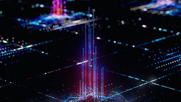 3d abstract landscape and futuristic data-flowing concept