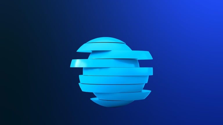 A sliced layered blue sphere on a dark blue gradiated background.