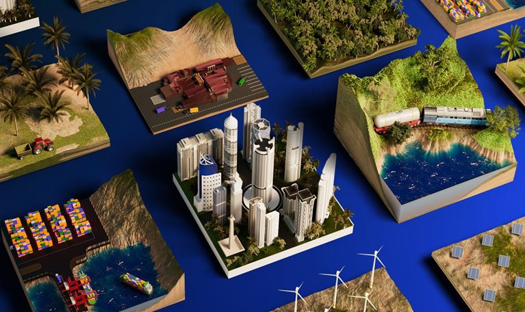 Illustration of separate building blocks with multiple Indonesian power sources.