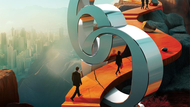 silhouettes of people walking through '6Q' to illustrate McKinsey Quarterly's 60th year